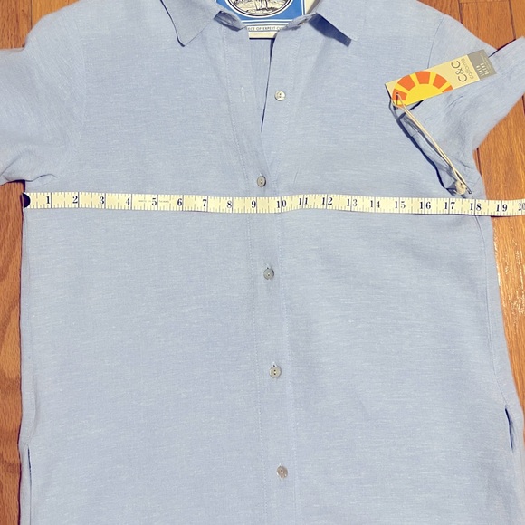 NWT C&C California Blue Linen Blend Short Sleeve Shirt Dress women’s XS - Picture 9 of 9